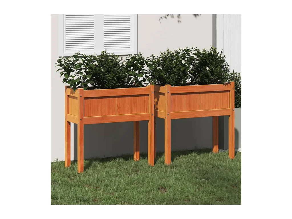 Jardinières 2 pcs avec pieds cire marron bois de pin massif FR65107