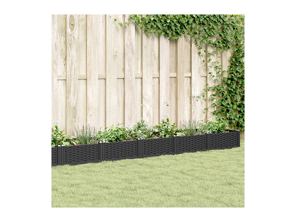 Jardinière avec piquets noir 362,5x42,5x28,5 cm PP FR87931