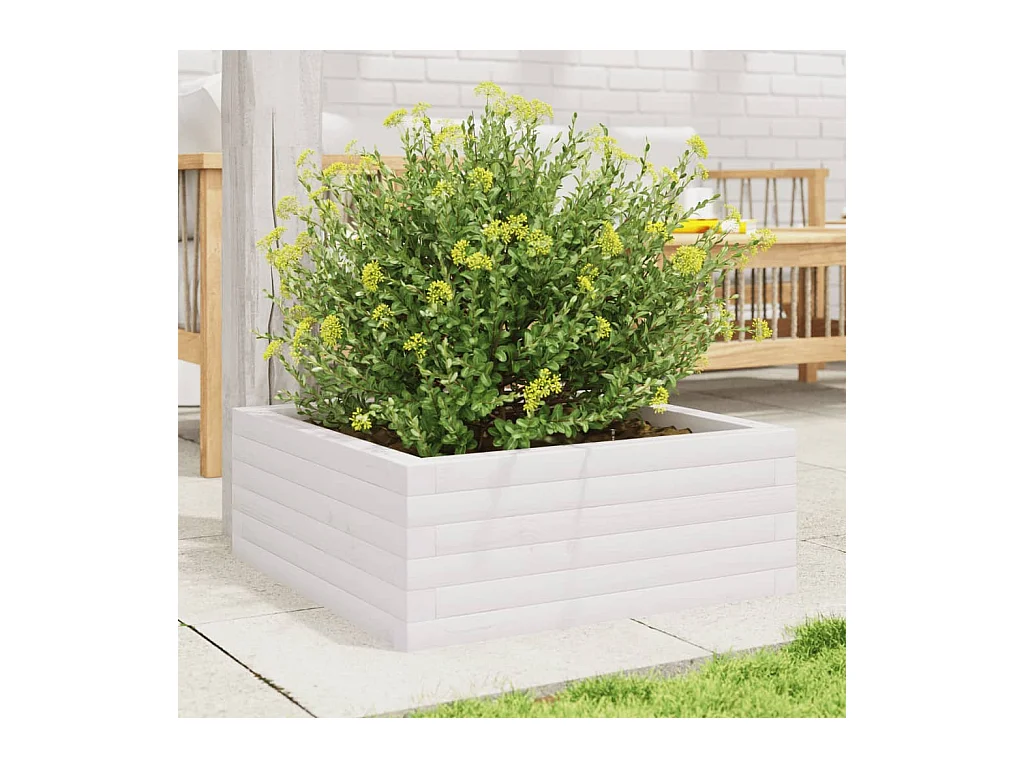 Jardinière blanc 60x60x23 cm bois de pin massif FR13845