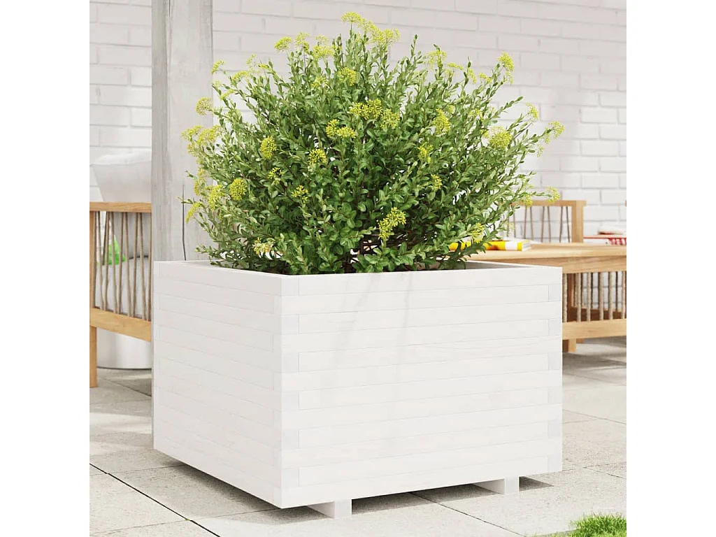 Jardinière blanc 70x70x49,5 cm bois de pin massif FR64661