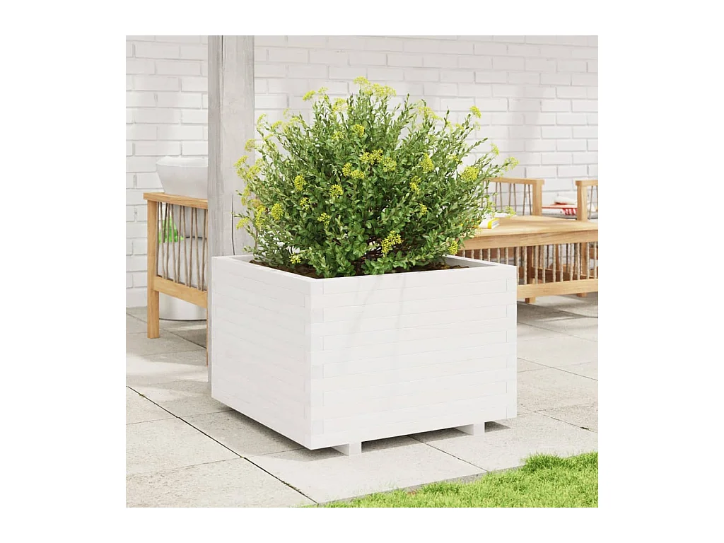 Jardinière blanc 70x70x49,5 cm bois de pin massif FR64661
