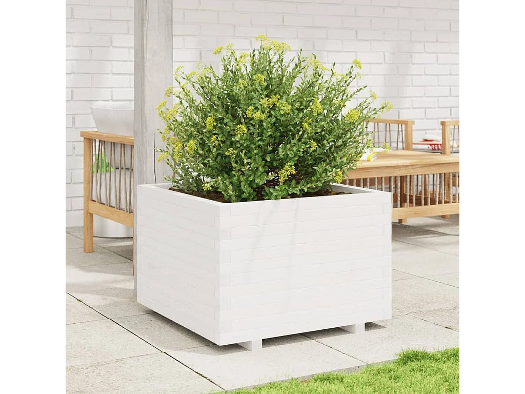 Jardinière blanc 70x70x49,5 cm bois de pin massif FR64661