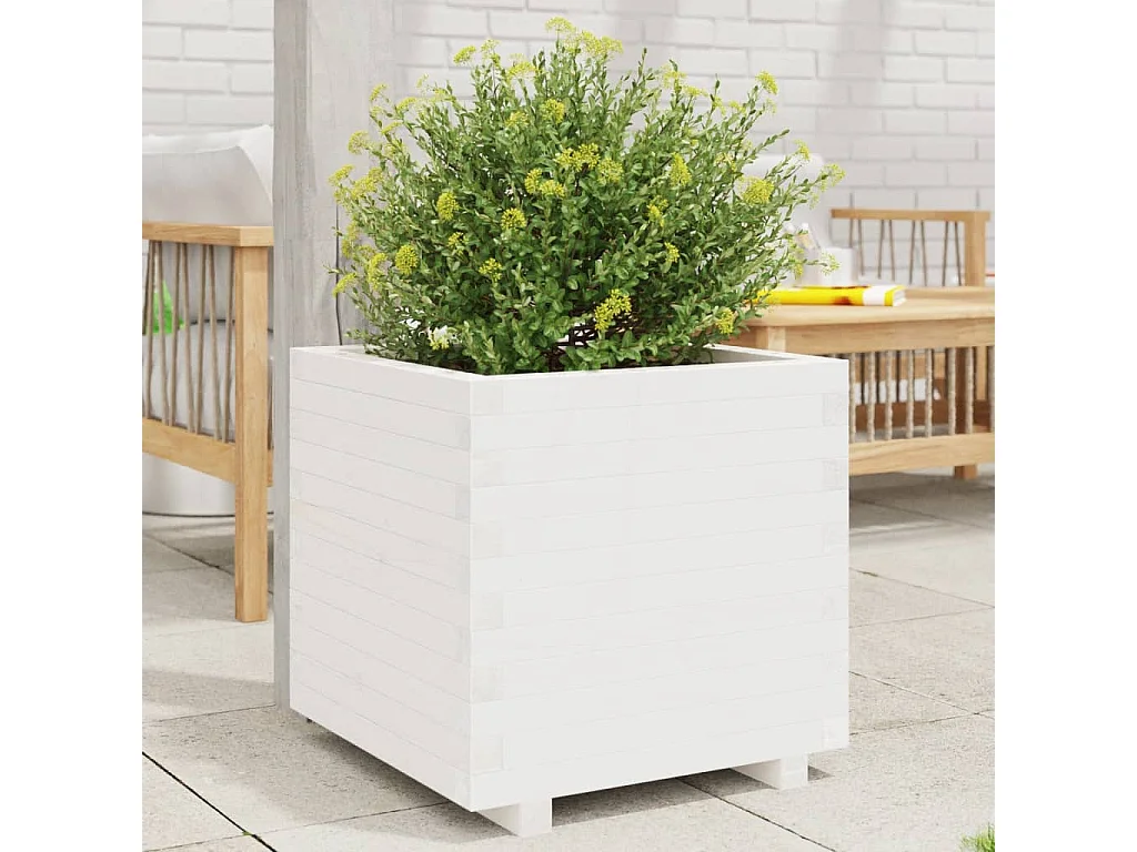 Jardinière blanc 50x50x49,5 cm bois de pin massif FR19385