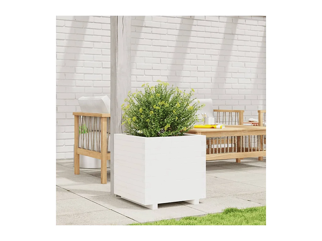 Jardinière blanc 50x50x49,5 cm bois de pin massif FR19385