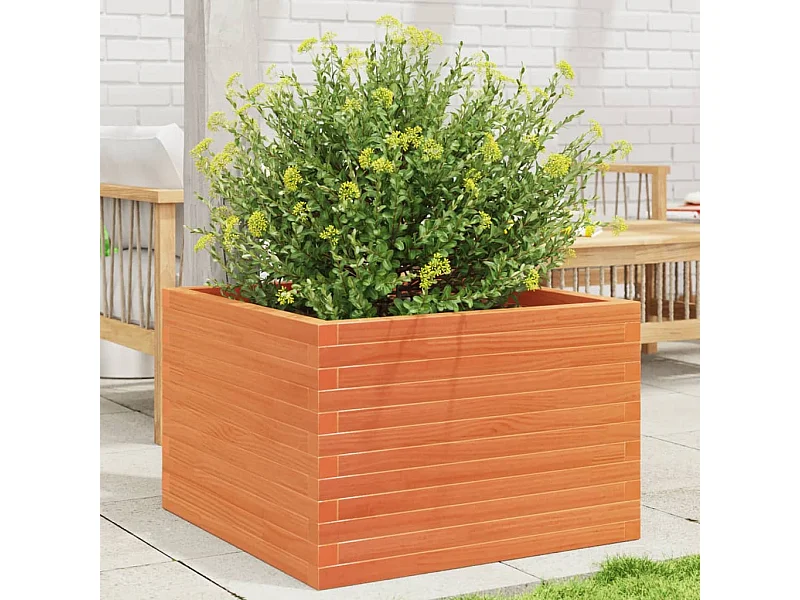 Jardinera de madera maciza de pino marrón cera 70x70x46 cm ES733074