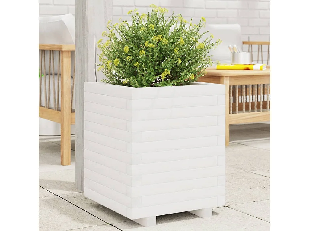 Jardinière blanc 40x40x49,5 cm bois de pin massif FR33495