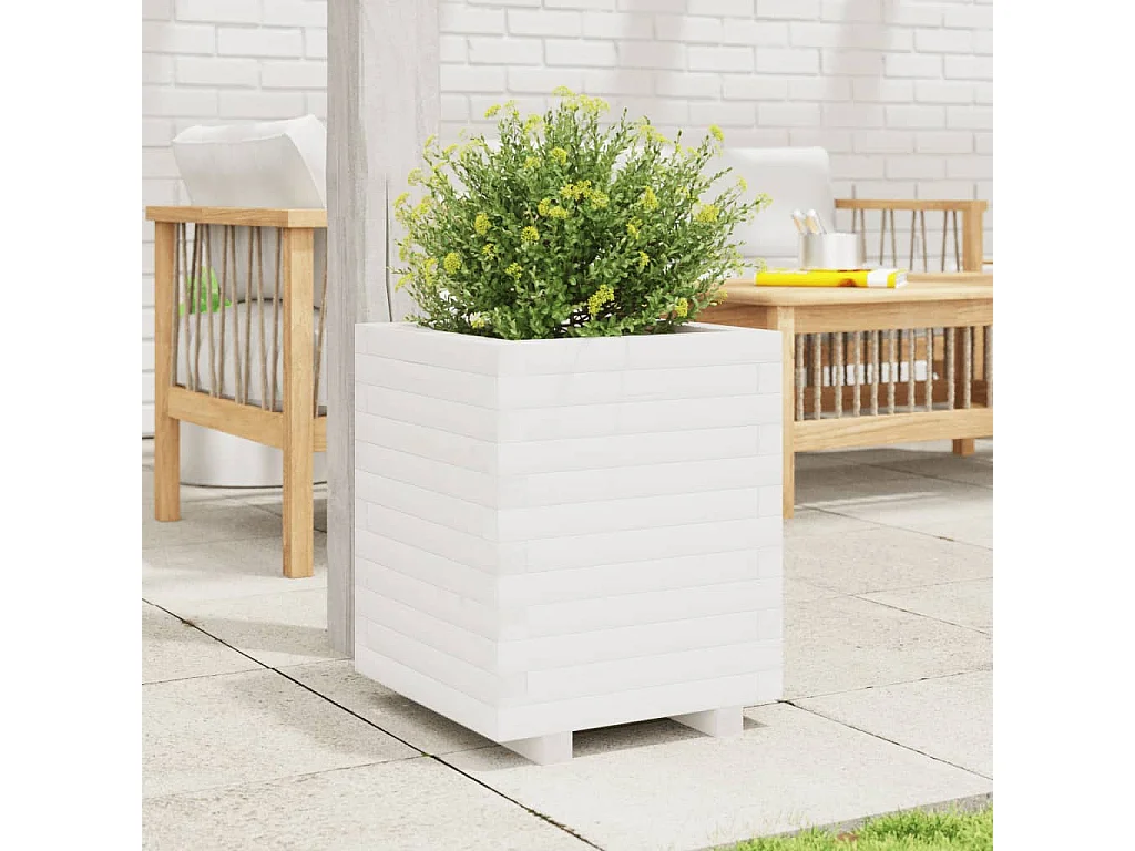 Jardinière blanc 40x40x49,5 cm bois de pin massif FR33495