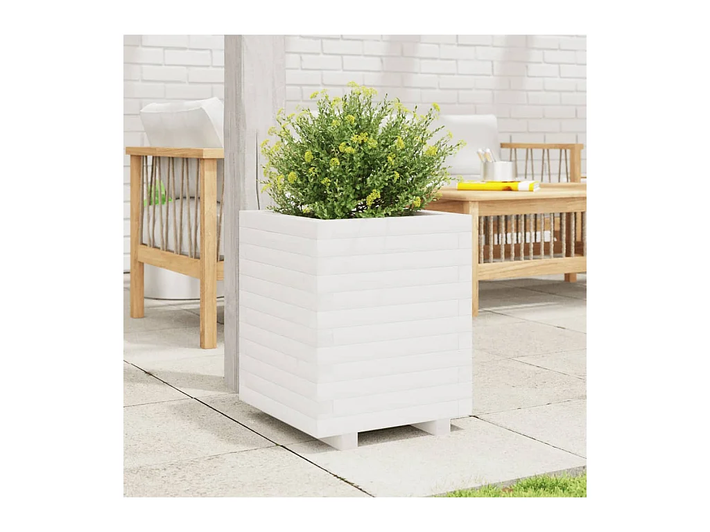 Jardinière blanc 40x40x49,5 cm bois de pin massif FR33495