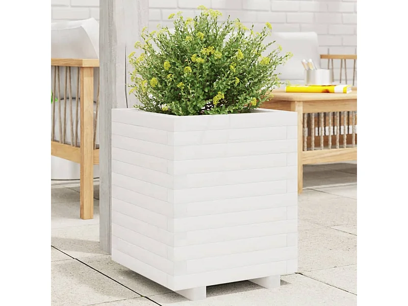 Jardinière blanc 40x40x49,5 cm bois de pin massif FR33495