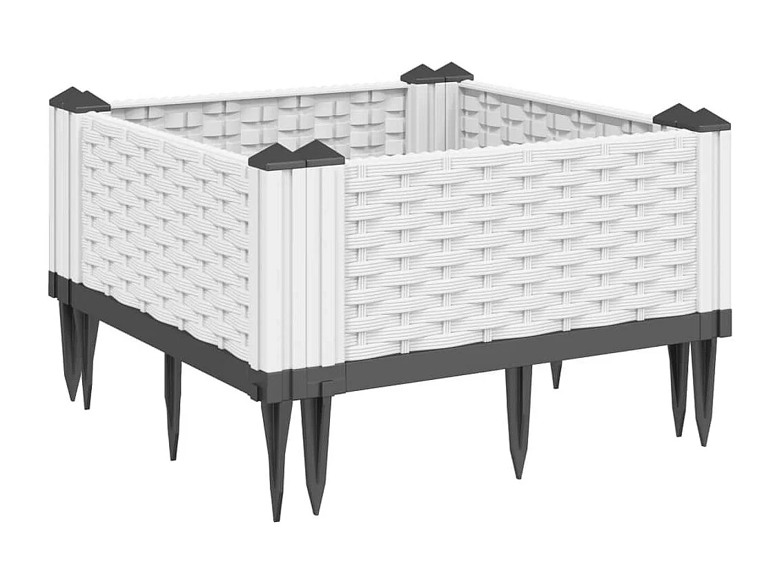 Jardinière avec piquets blanc 42,5x42,5x28,5 cm PP FR26815