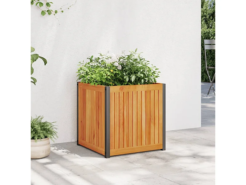 Vaso/floreira de jardim 45x45x44 cm acácia maciça e aço PT294262