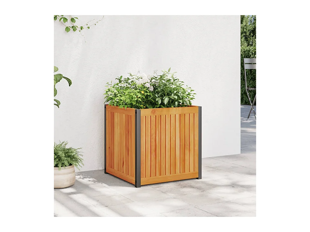 Jardinière 45x45x44 cm bois massif d'acacia et acier FR37422