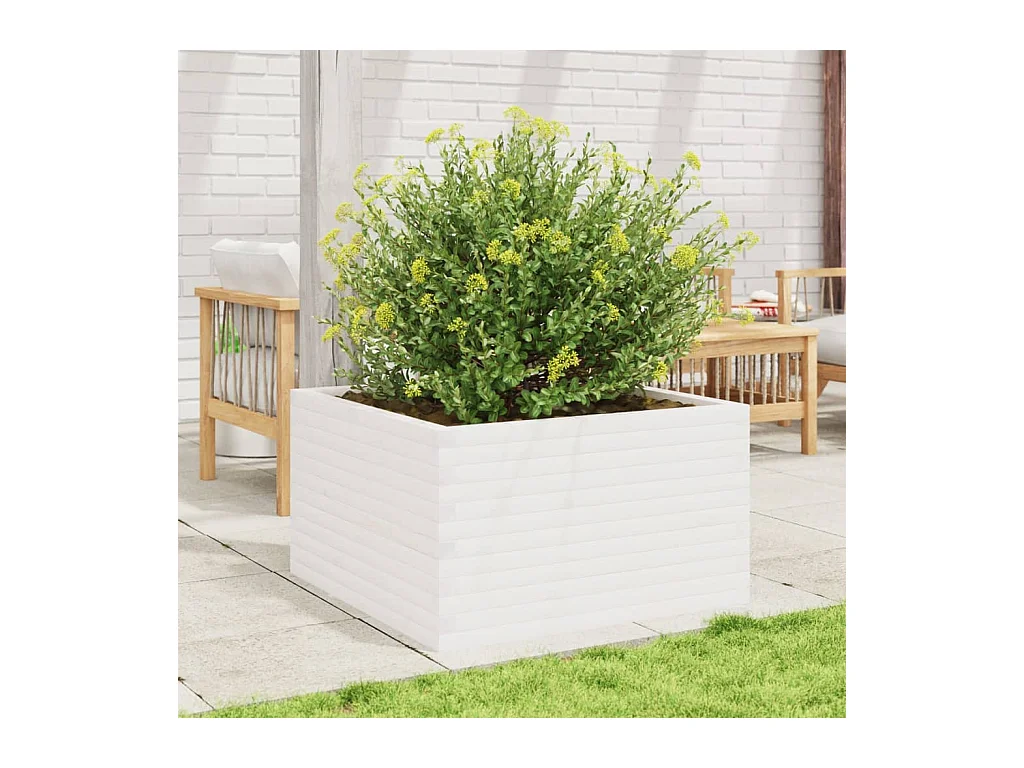 Jardinière blanc 80x80x45,5 cm bois de pin massif FR68570