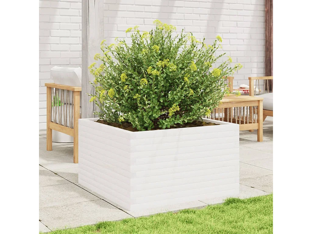 Plantenbak 80x80x45,5 cm massief grenenhout wit BE309642