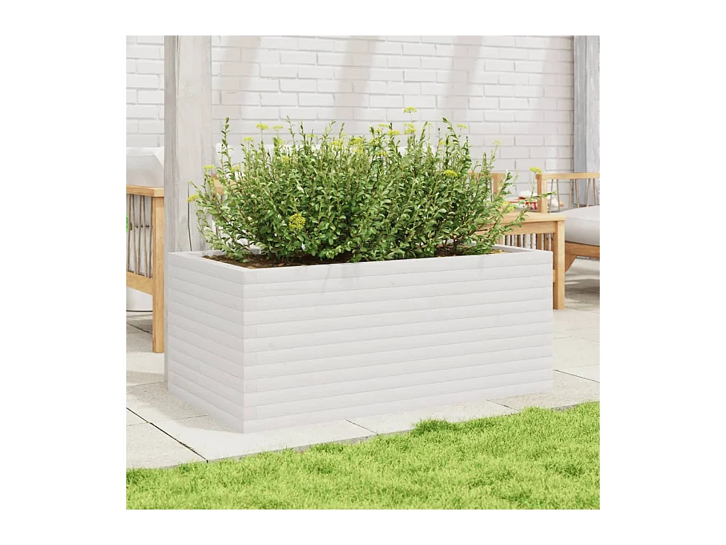 Jardinière blanc 110x60x45,5 cm bois de pin massif FR49982