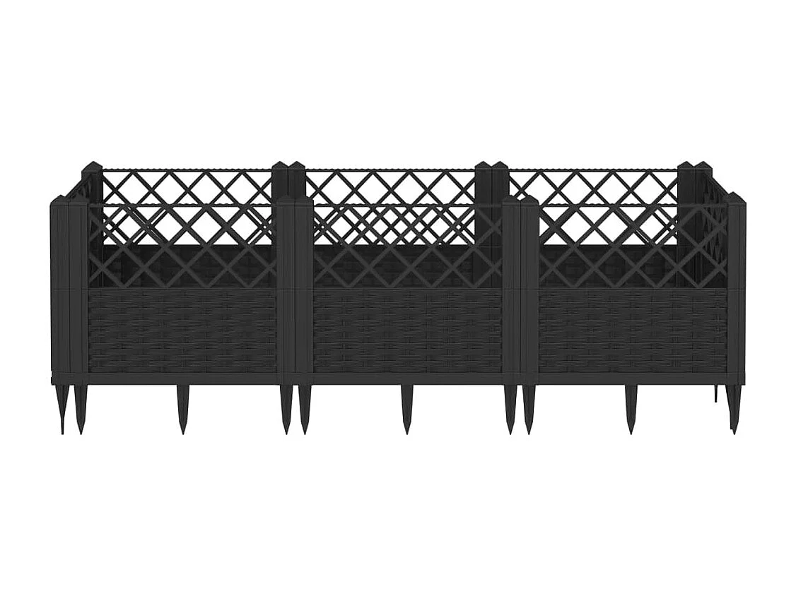 Jardinière avec piquets noir 123,5x43,5x43,5 cm PP FR94089