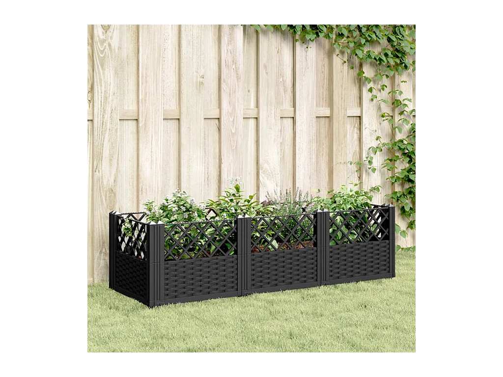 Jardinière avec piquets noir 123,5x43,5x43,5 cm PP FR94089