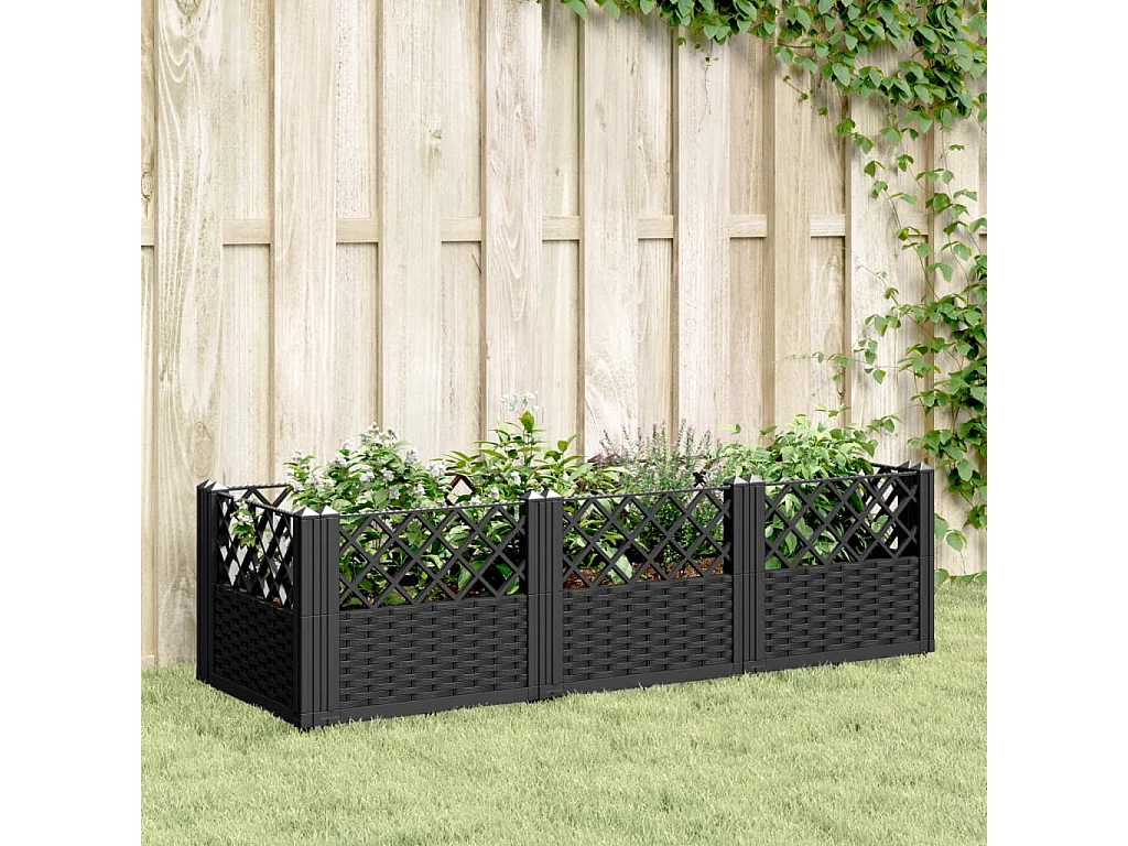 Jardinière avec piquets noir 123,5x43,5x43,5 cm PP FR94089