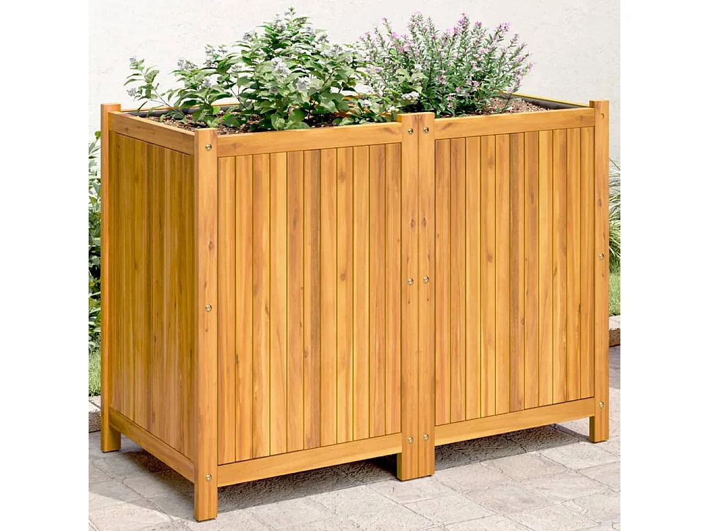 Jardinera con forro madera maciza de acacia 100x50x75 cm ES428339
