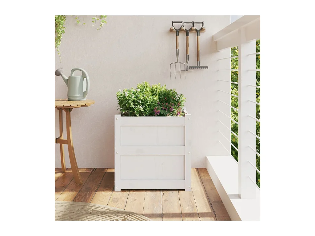 Jardinière blanc 50x50x50 cm bois de pin massif FR33562