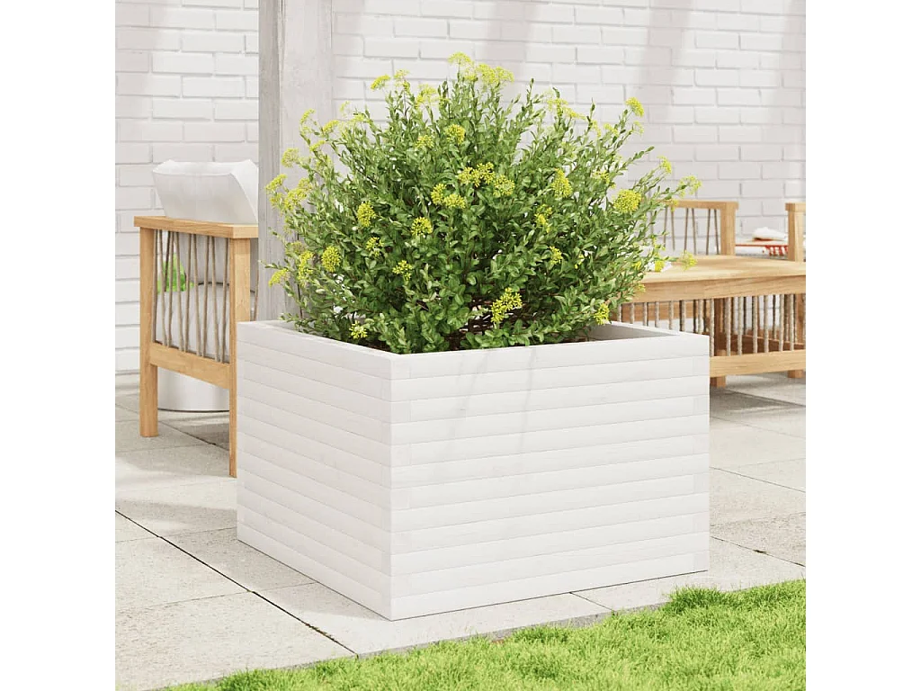 Jardinière blanc 70x70x46 cm bois de pin massif FR29139