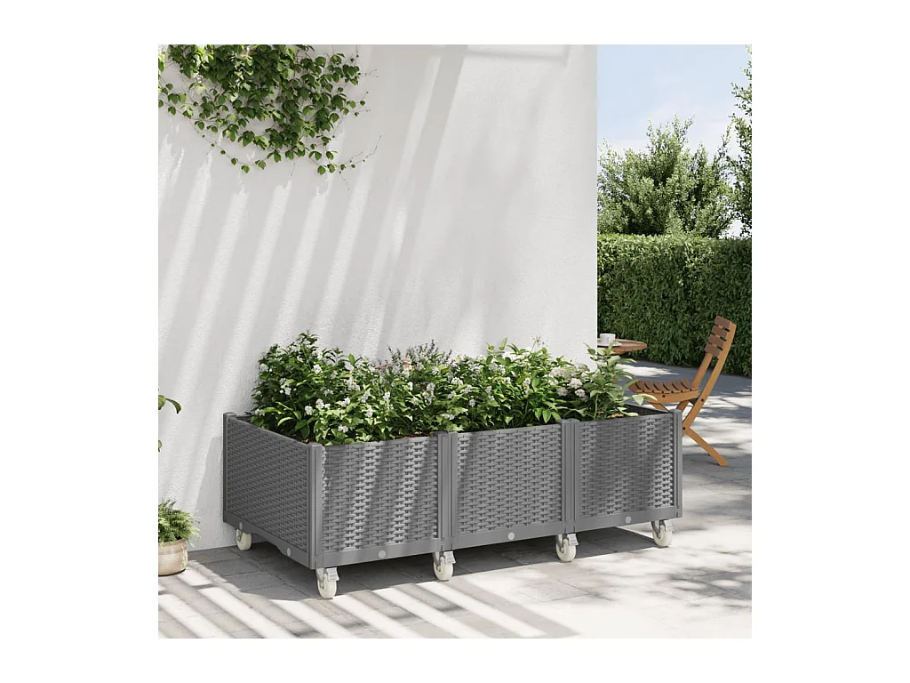 Jardinière à roulettes gris clair 150x80x54 cm PP FR45868