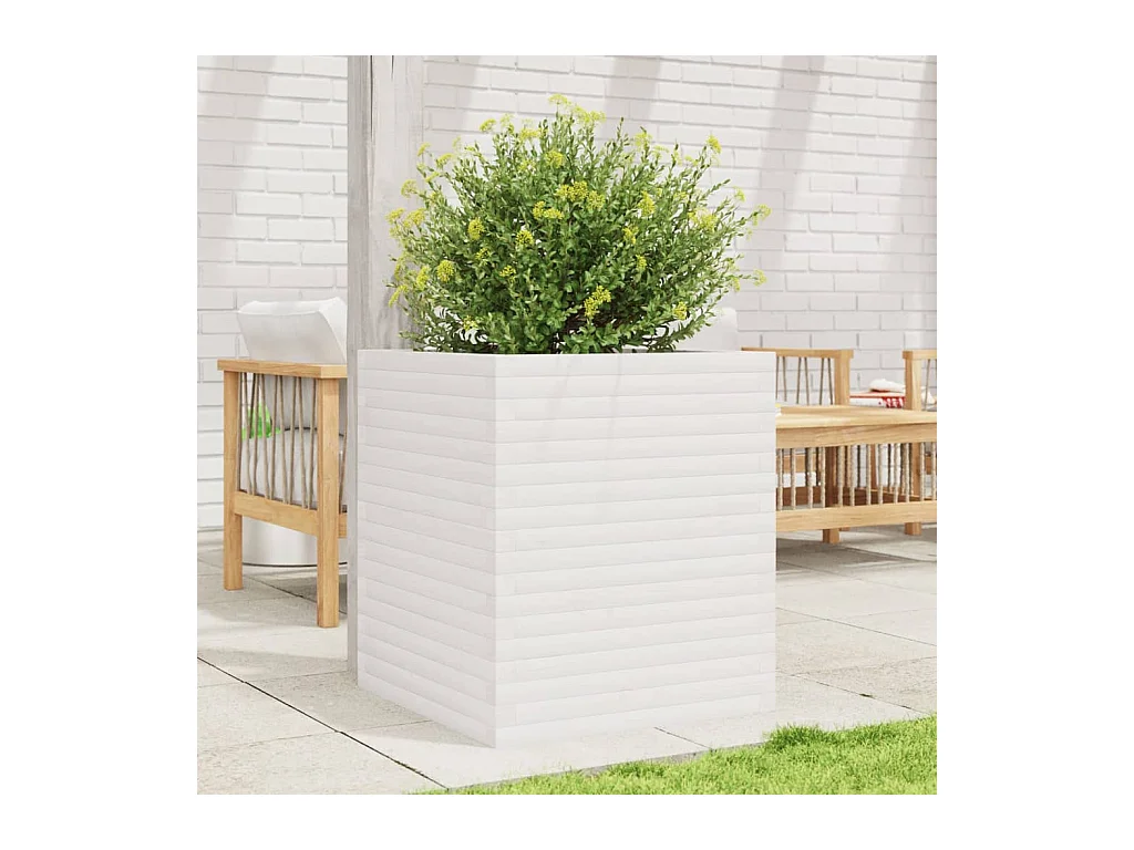 Jardinière blanc 60x60x68,5 cm bois de pin massif FR73054
