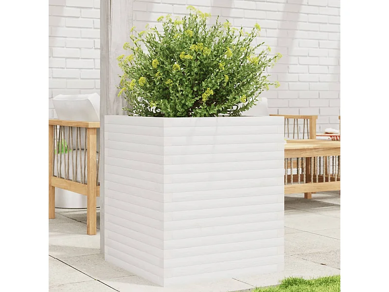 Jardinière blanc 60x60x68,5 cm bois de pin massif FR73054
