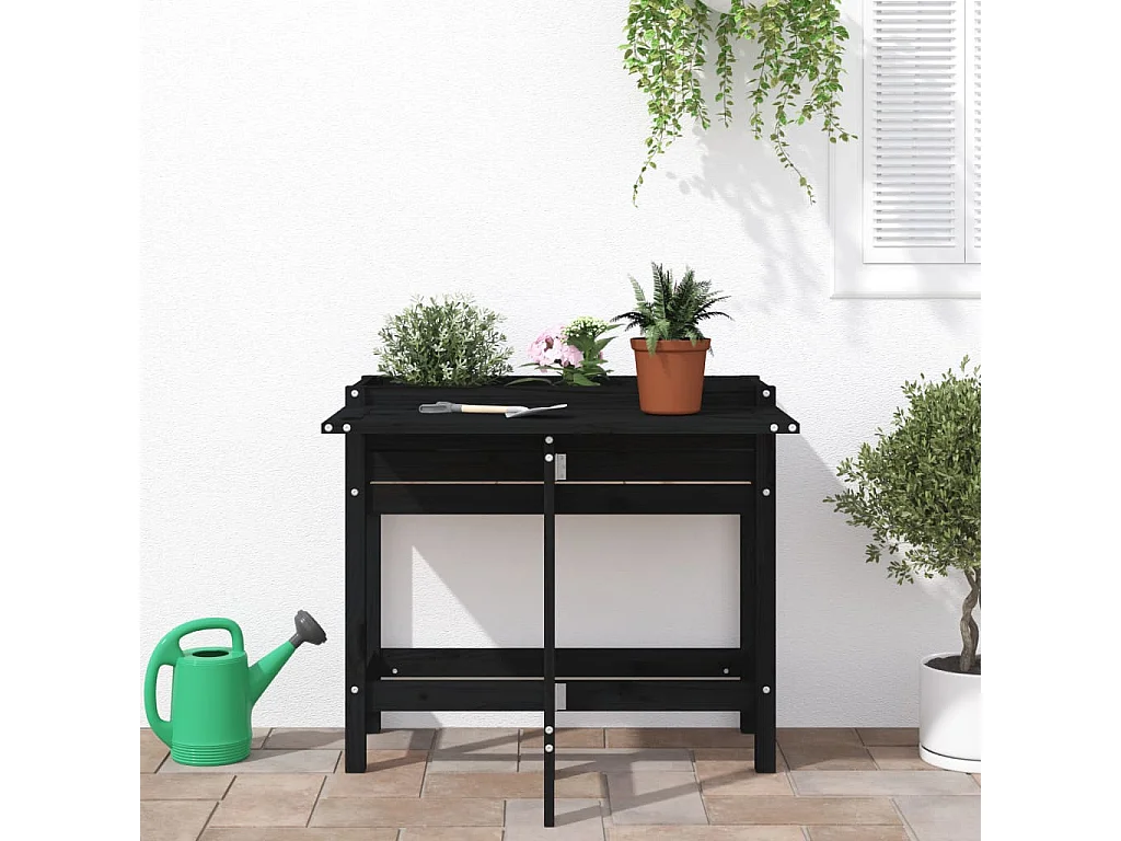 Plantenbak met inklapbaar tafelblad massief grenenhout zwart BE589668