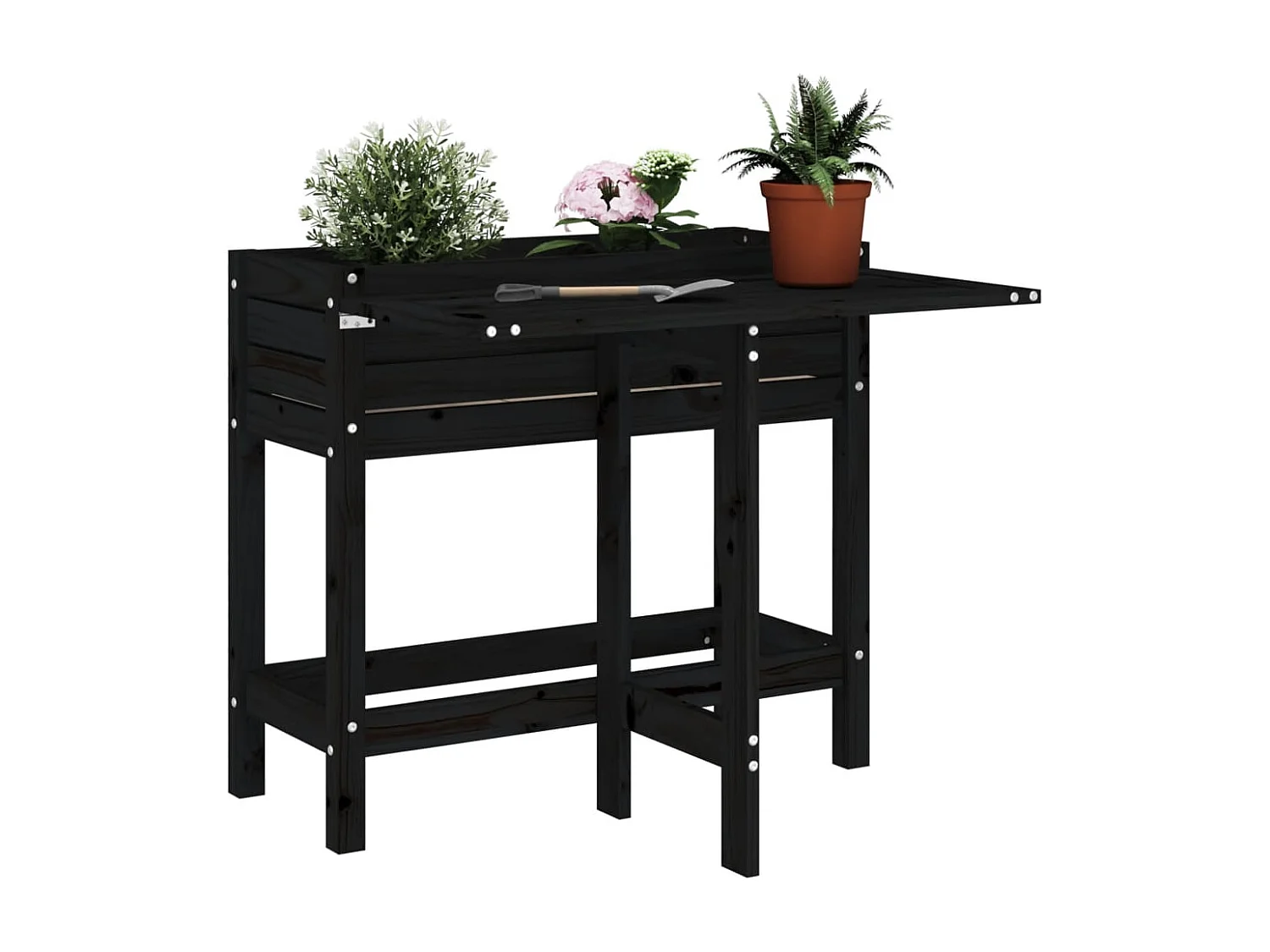 Jardinière de jardin avec dessus pliable noir bois pin massif FR64269