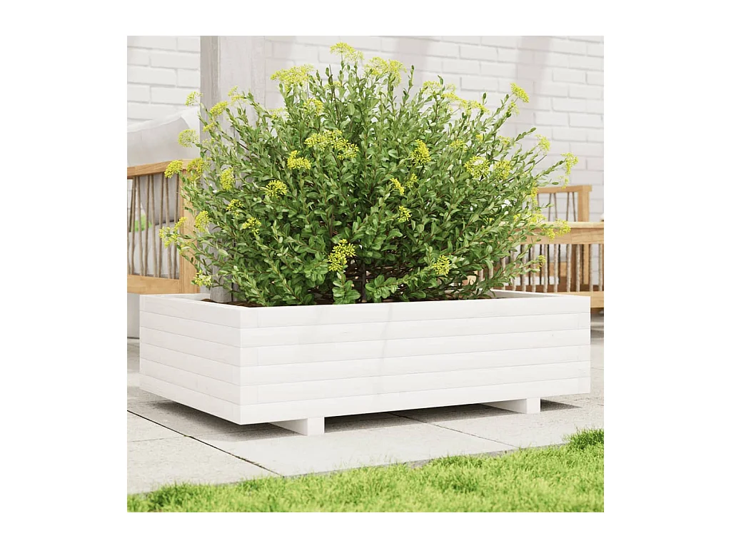 Jardinière blanc 90x60x26,5 cm bois de pin massif FR59361