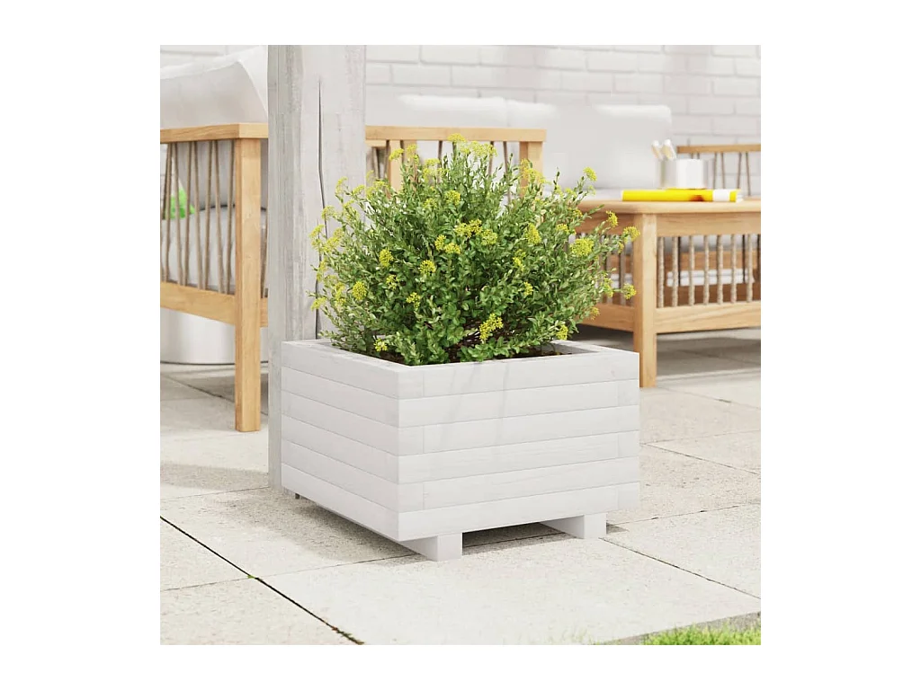 Jardinière blanc 40x40x26,5 cm bois de pin massif FR50656