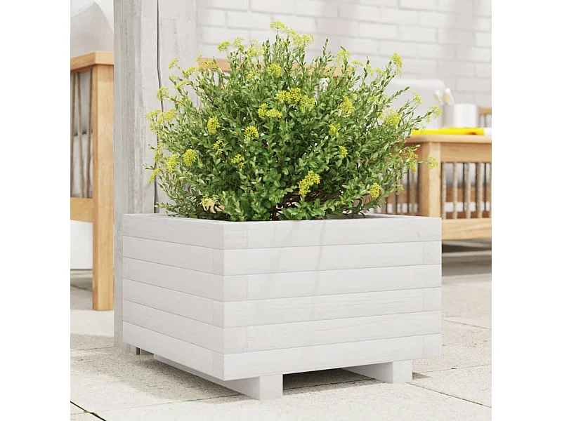 Jardinière blanc 40x40x26,5 cm bois de pin massif FR50656