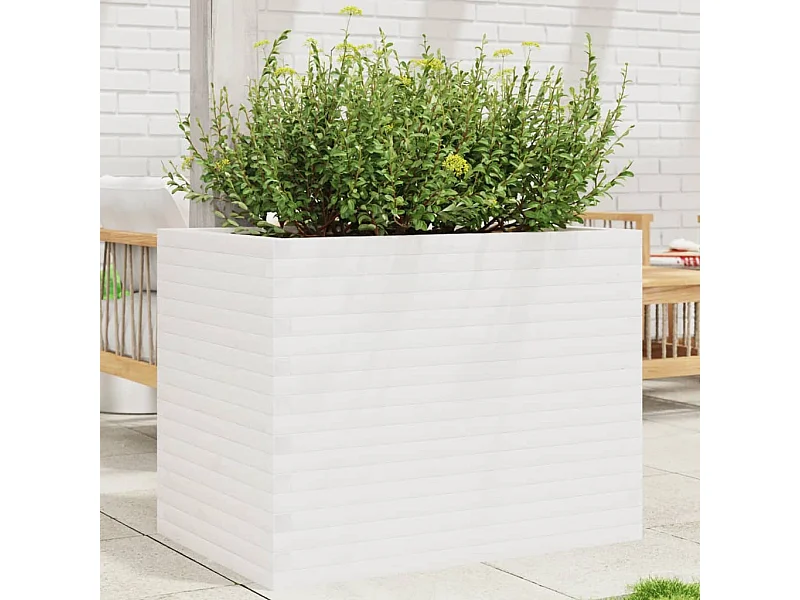 Jardinière blanc 90x60x68,5 cm bois de pin massif FR89794