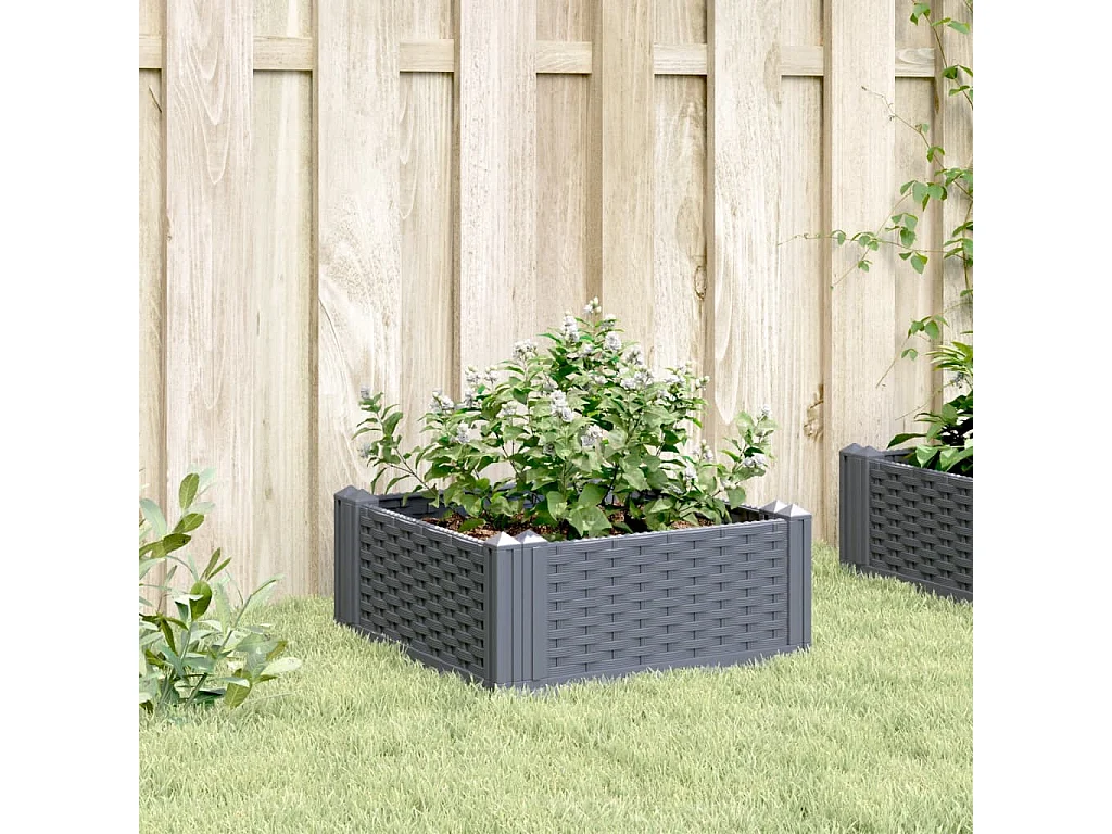 Jardinière avec piquets gris 42,5x42,5x28,5 cm PP FR91617