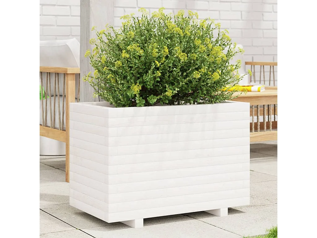Jardinière blanc 70x40x49,5 cm bois de pin massif FR58906