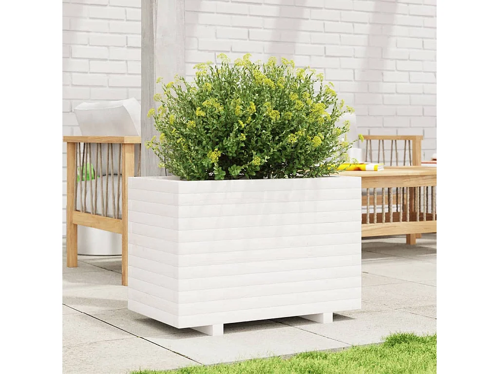 Jardinière blanc 70x40x49,5 cm bois de pin massif FR58906
