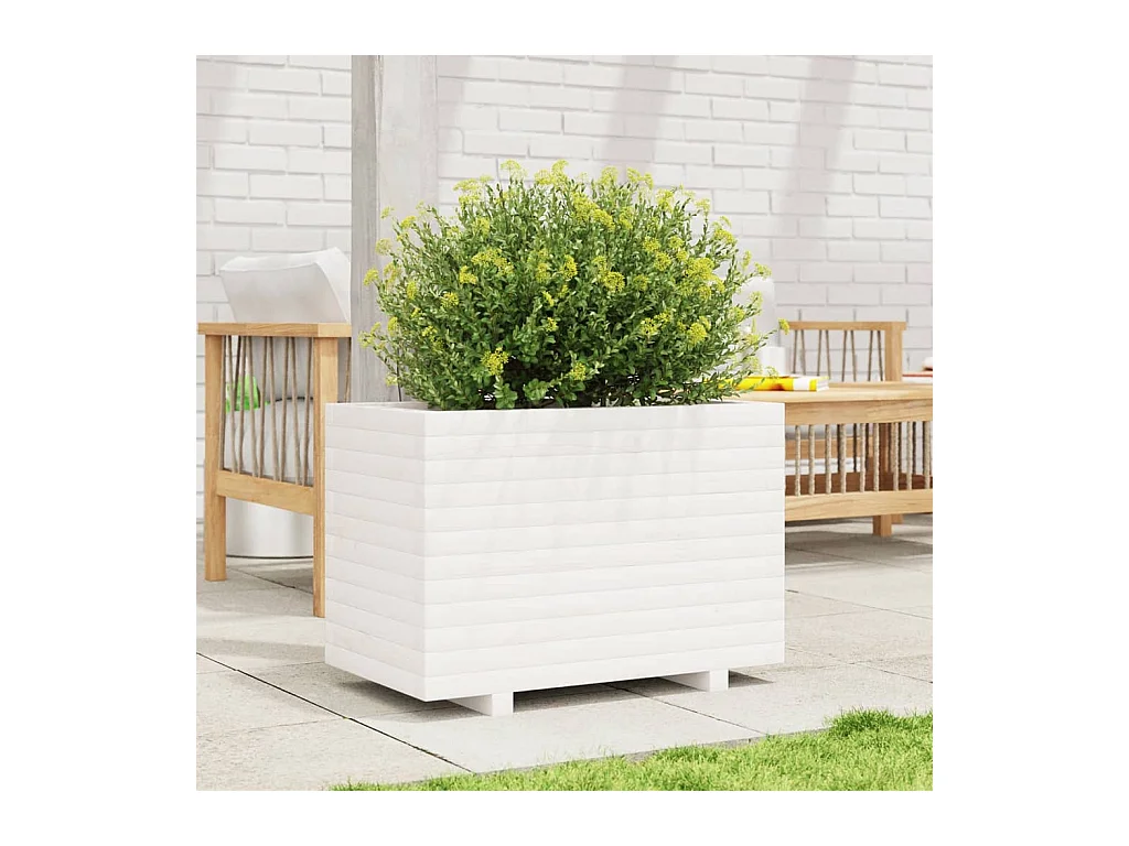 Jardinière blanc 70x40x49,5 cm bois de pin massif FR58906
