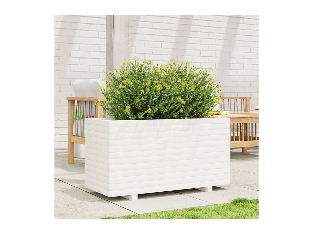 Jardinière blanc 90x40x49,5 cm bois de pin massif FR65049