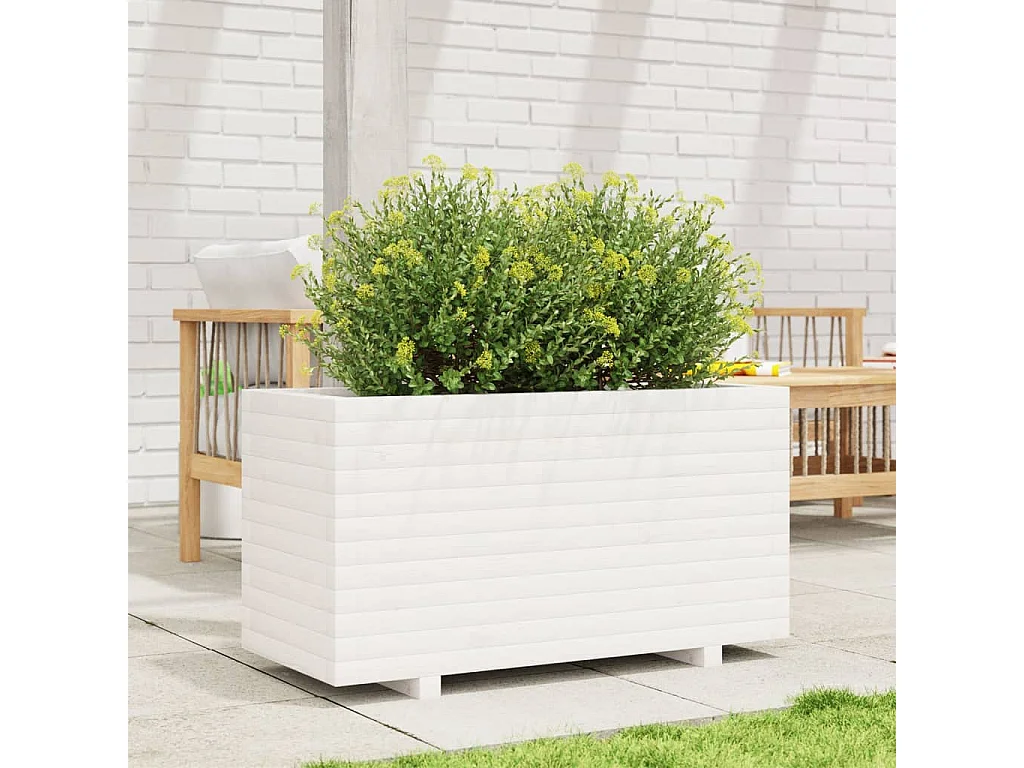 Jardinière blanc 90x40x49,5 cm bois de pin massif FR65049