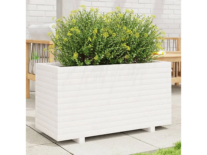 Jardinière blanc 90x40x49,5 cm bois de pin massif FR65049
