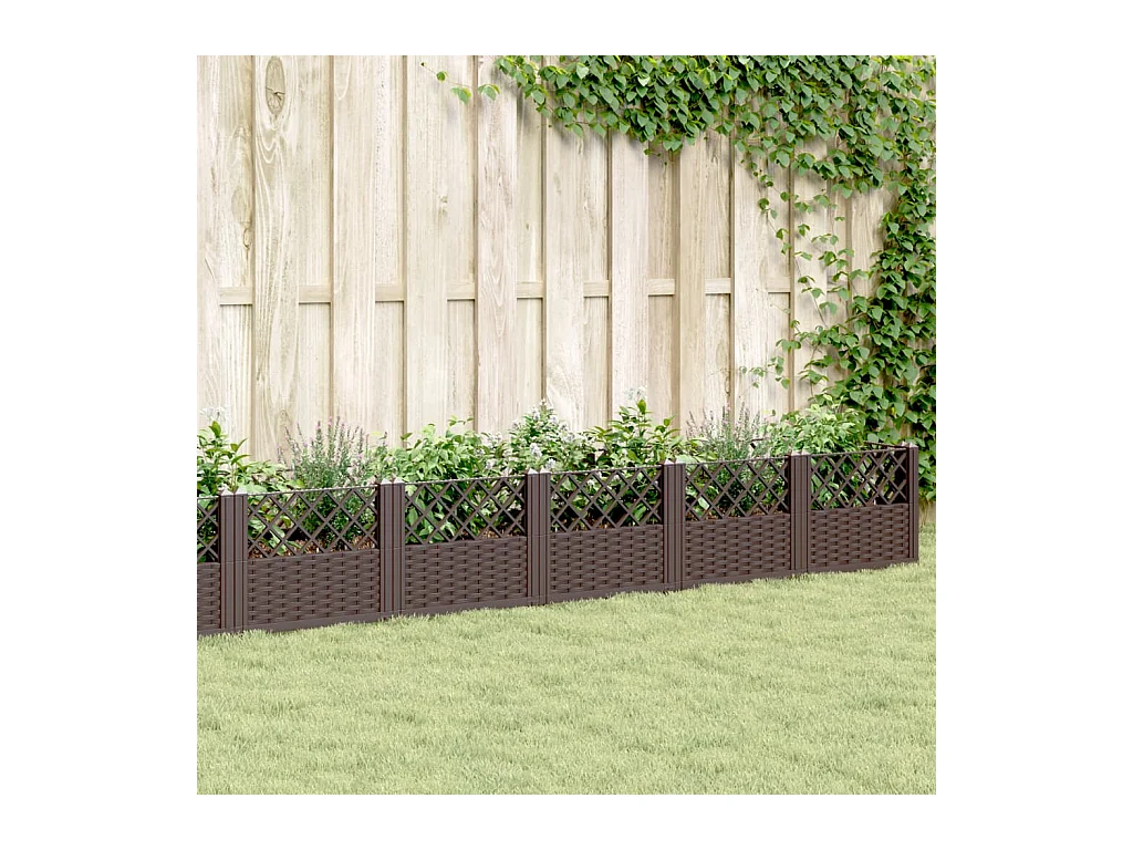 Jardinière avec piquets marron 363,5x43,5x43,5 cm PP FR24584