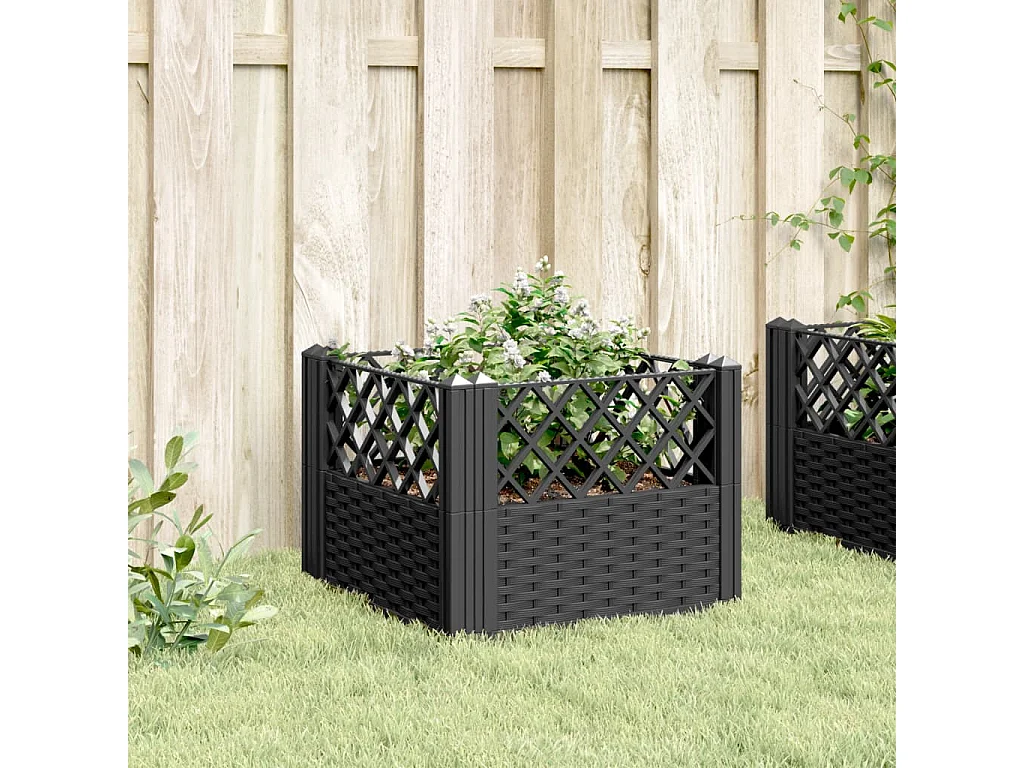 Jardinière avec piquets noir 43,5x43,5x43,5 cm PP FR83143