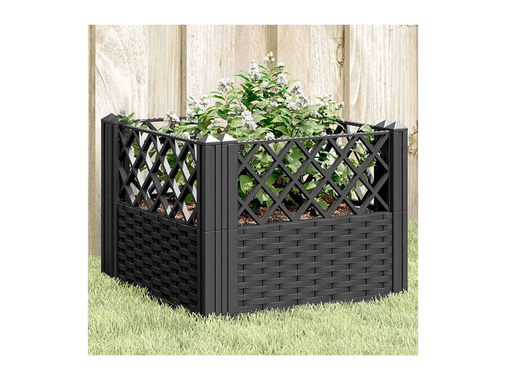 Jardinière avec piquets noir 43,5x43,5x43,5 cm PP FR83143