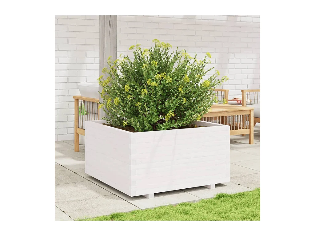Jardinière blanc 90x90x49,5 cm bois de pin massif FR77221