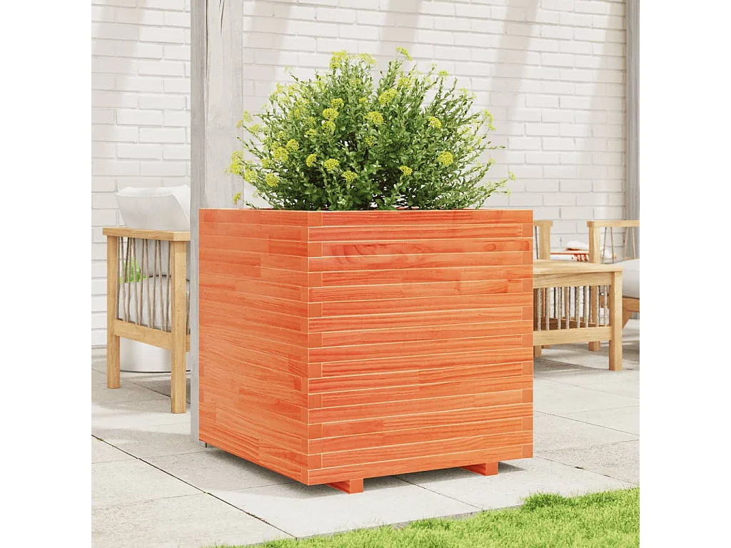 Plantenbak 70x70x72 cm massief grenenhout wasbruin BE276932