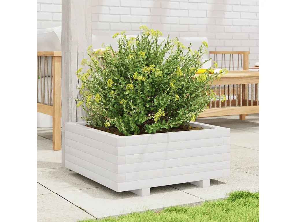 Jardinière blanc 60x60x26,5 cm bois de pin massif FR64519