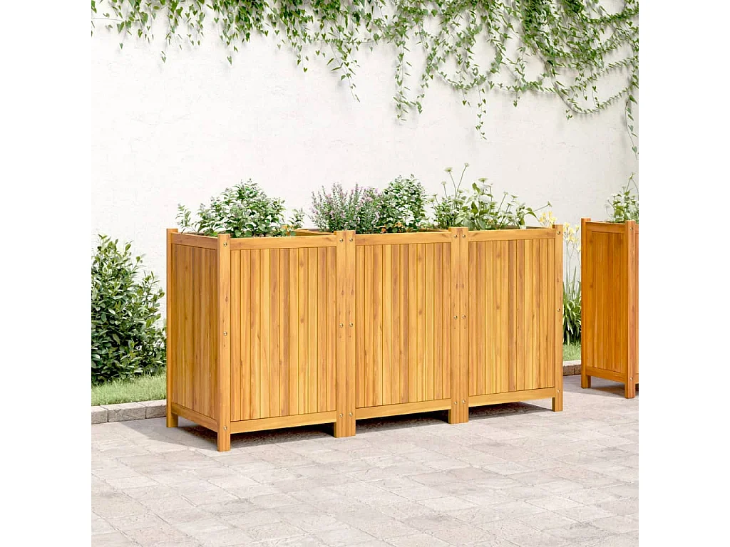 Plantenbak met voering 150x50x75 cm massief acaciahout BE711677