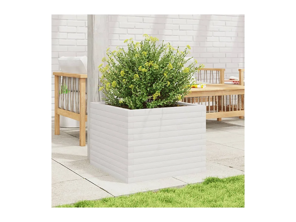 Jardinière blanc 60x60x45,5 cm bois de pin massif FR82405