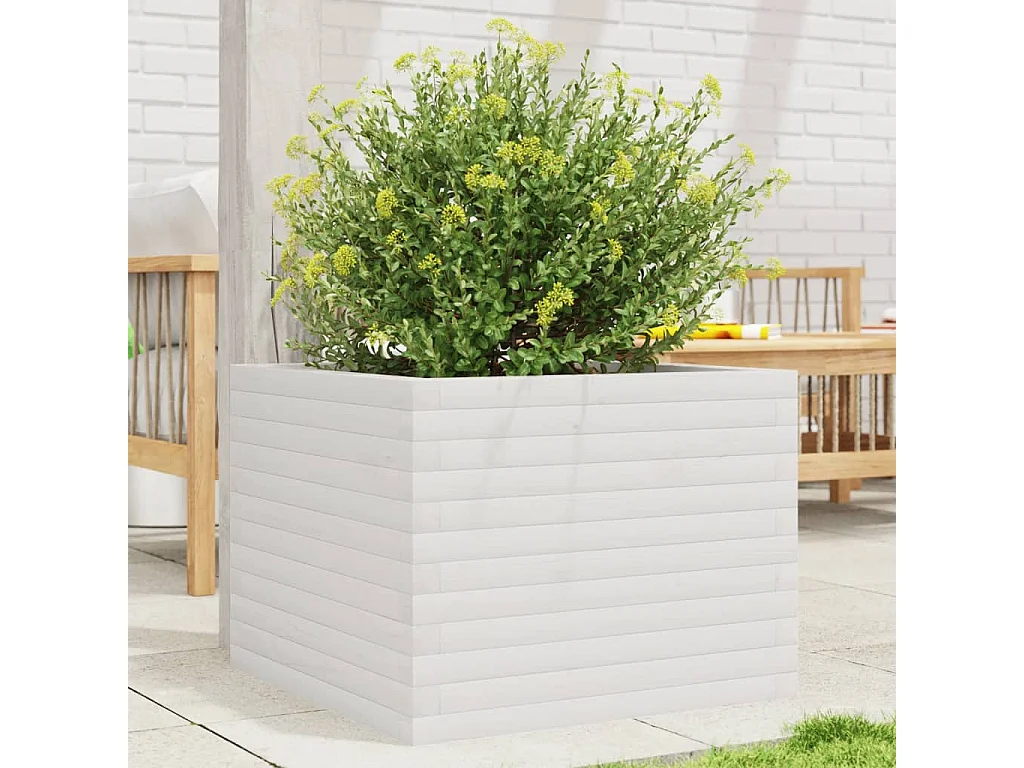 Plantenbak 60x60x45,5 cm massief grenenhout wit BE220609